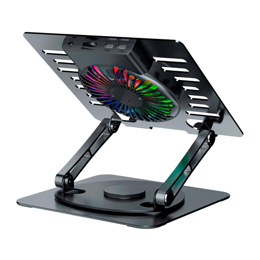 Imagen 2 del producto Cooler para laptop Teros TE-7132N máx. 15.6"" con soporte rotativo 360°, 2 puertos USB, 1 ventilador, 3 posturas, 10 modos RGB
